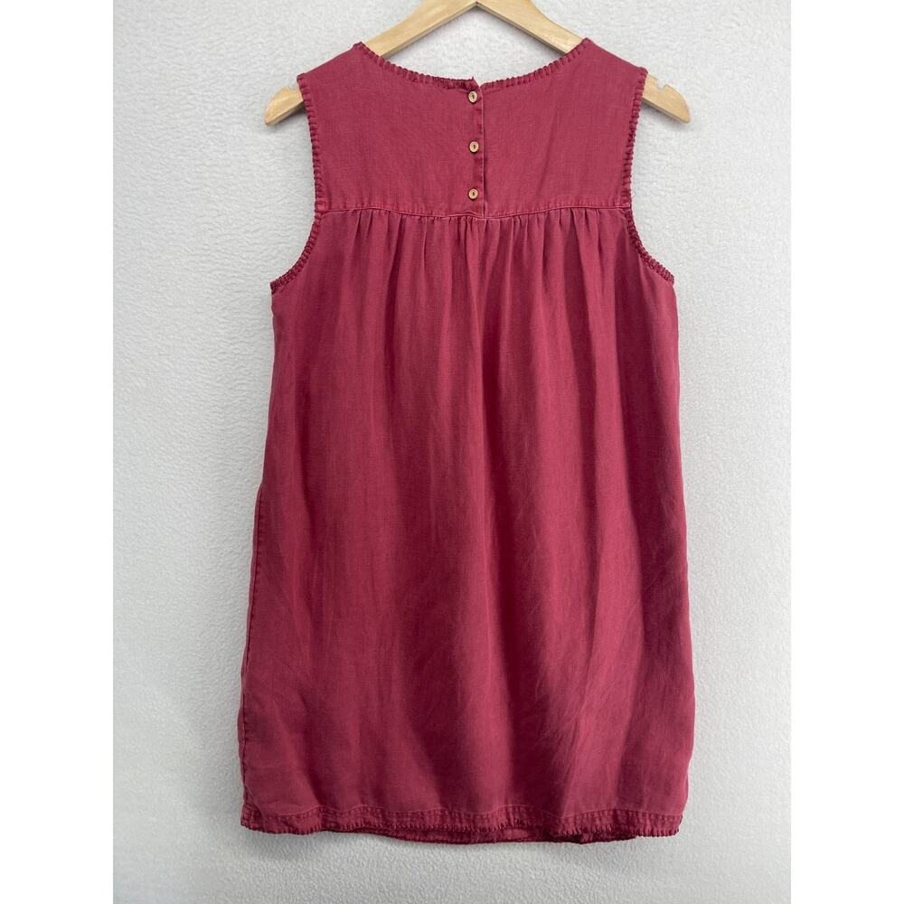 ARTISAN NY Dress M Linen Cross Stitch Embroidered Smocked Shift Tank Pink Red - Picture 3 of 11